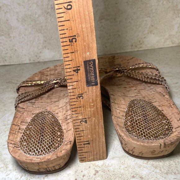 Gianni Bini Cork Wedge Sandals With Metallic Gold Straps Comfort Summer Casual - Picture 4 of 7